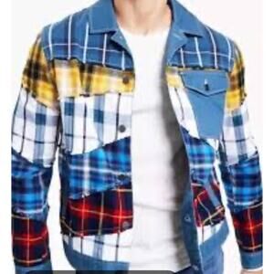 Sun & Stone Mens Patchwork Trucker Jacket Streetwear Medium Lined